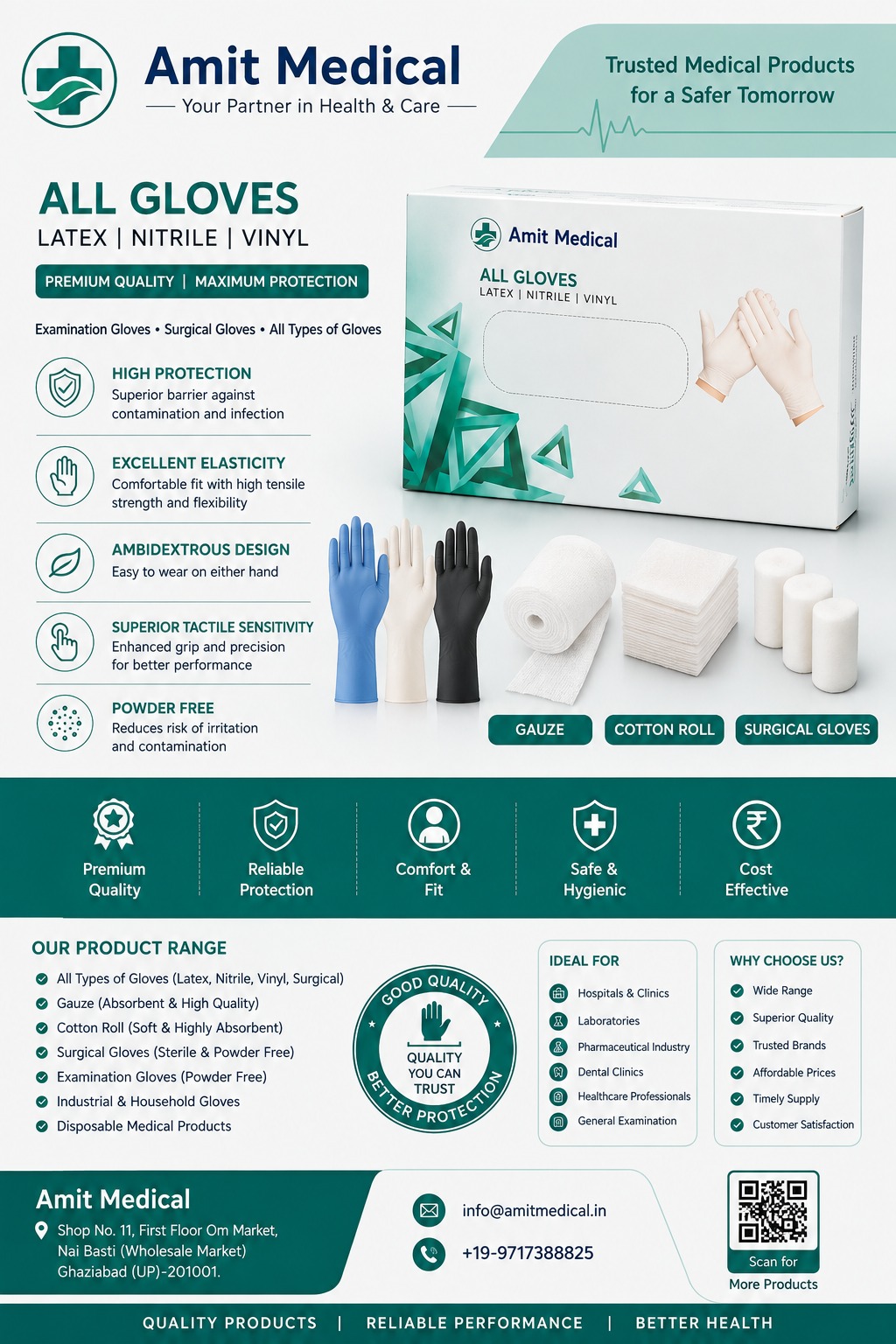 Amit Medical gloves, gauze, cotton roll and surgical products